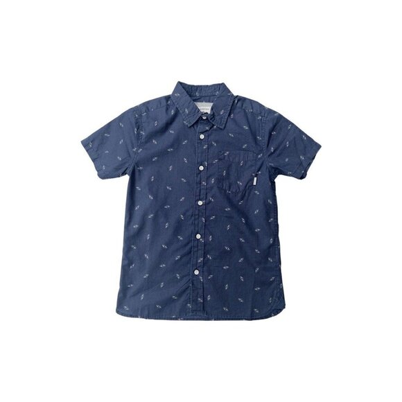 Quiksilver Boys Navy Blue Cotton Short Sleeve Surfboard Printed Button Up Shirt - Picture 2 of 6